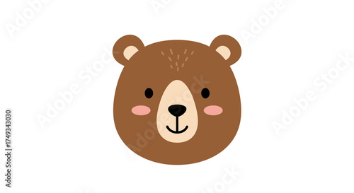 Cute Cartoon Brown Bear Face with Pink Cheeks.
