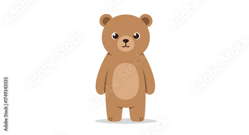 Cute Cartoon Brown Teddy Bear Standing Upright.