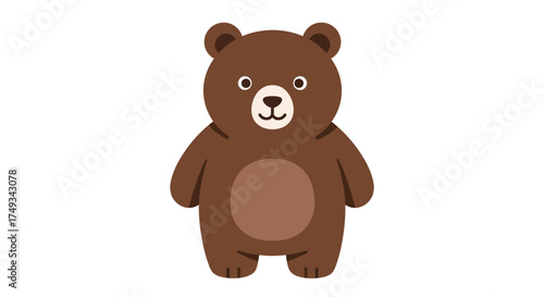 Cartoon Brown Bear Illustration with Round Ears and Light Brown Belly.