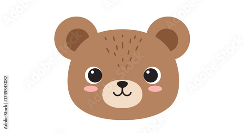 Cute Cartoon Bear Face Illustration with Rosy Cheeks and Big Eyes.