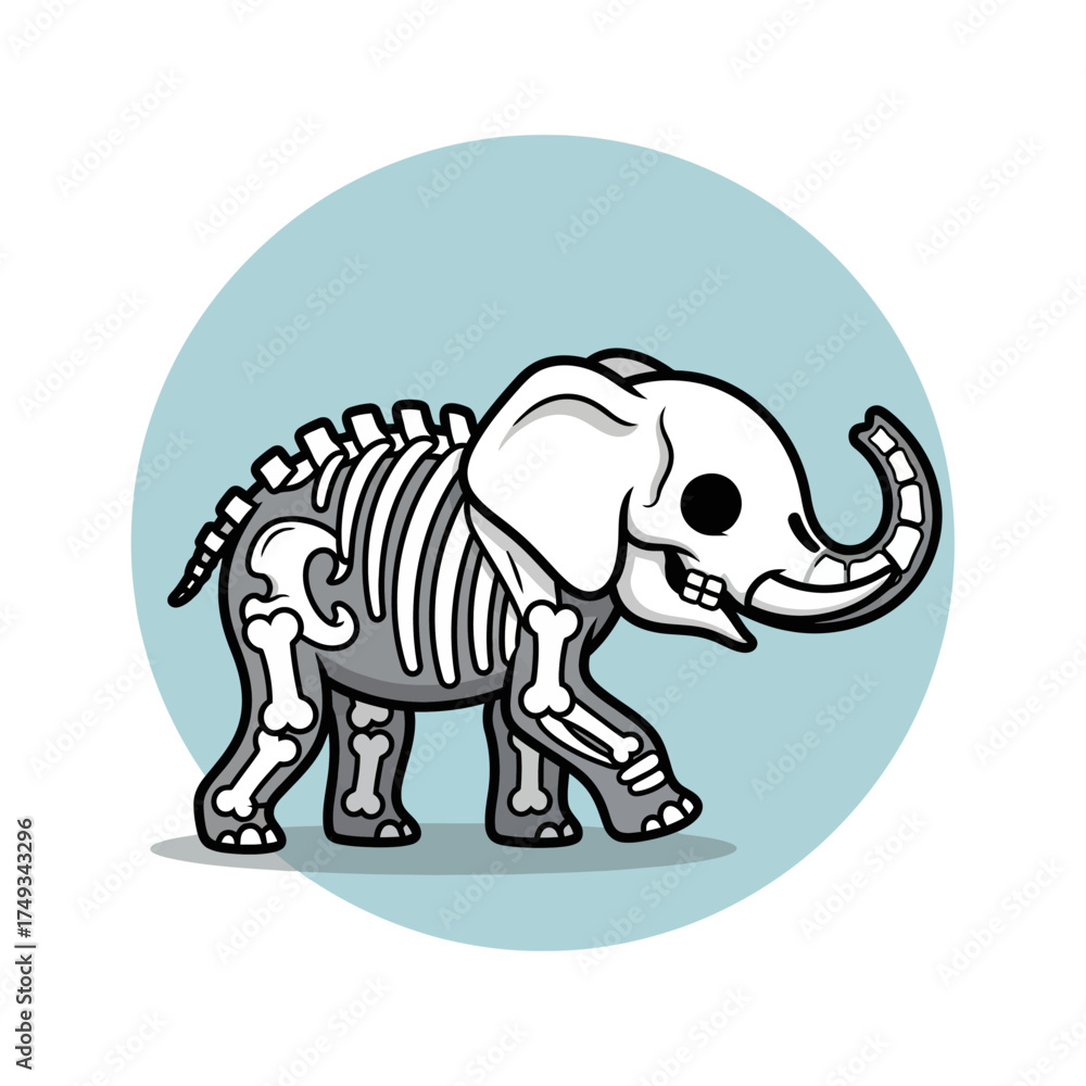 Fototapeta premium Adorable Elephant Skeleton Walking Pose Cartoon Illustration