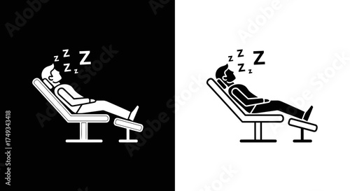 Person sleeping in a reclining chair with zzz symbols indicating rest silhouette