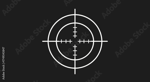White crosshair reticle on a dark background with a minimalist silhouette style