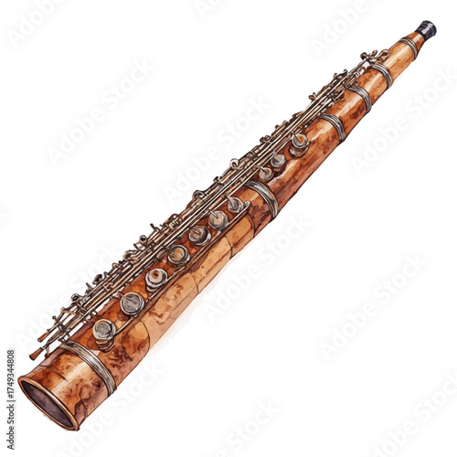 watercolor of Bassoon, vector, isolated on a white background.