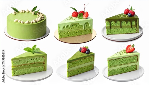 Sweet Matcha Cake Collection Clipart Colorful Vector Isolated