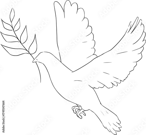 Doodle Peace Sign with Olive Branch in Flying Pigeon Bird