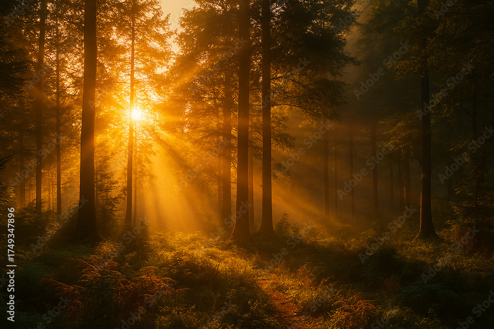 Obraz premium sun rays in the forest