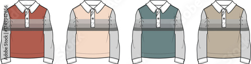 Four Striped Long Sleeve Polo Shirts in Different Colors Illustration