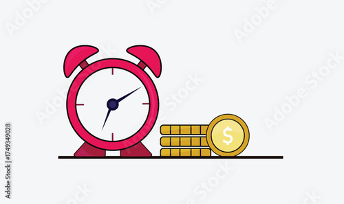 Table clock and dollar coin vector design