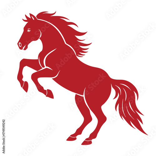 Red horse silhouette in dynamic pose isolated on white background