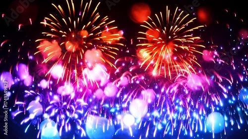 Fireworks at Night. Colorful Fireworks. New Year's Fireworks. Countdown Celebration