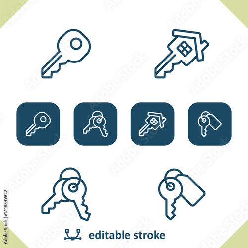 Keys Icons. Key, Keychain, Key Fob, Keyring Icon