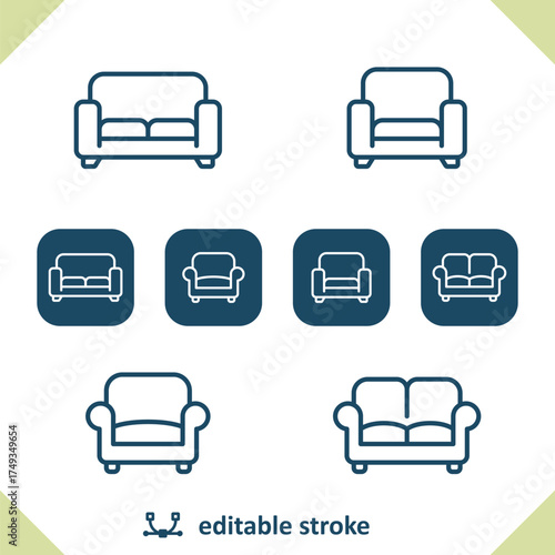 Furniture Icons. Couch, Sofa, Armchair Icon