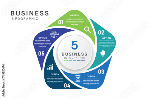 Circular Business Infographic with 5 Options and Icons for presentation