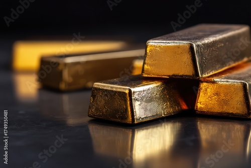 Wallpaper Mural Gleaming Gold Bars Resting on Luxurious Black Background Torontodigital.ca