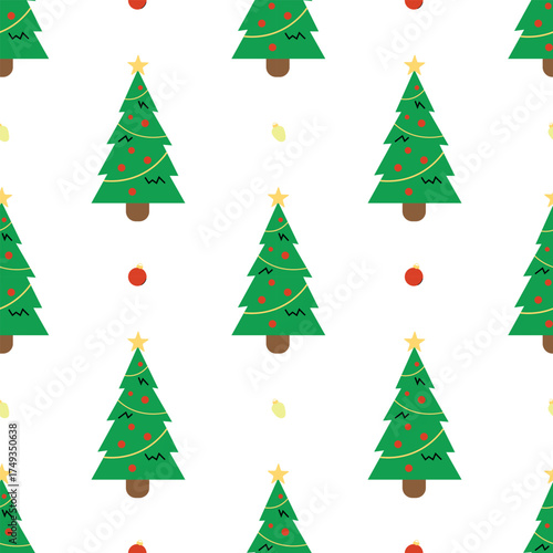 Seamless pattern with Christmas Tree and balls