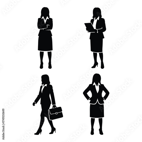 Diverse businesswomen silhouettes in professional attire collection for corporate graphics and presentations silhouette