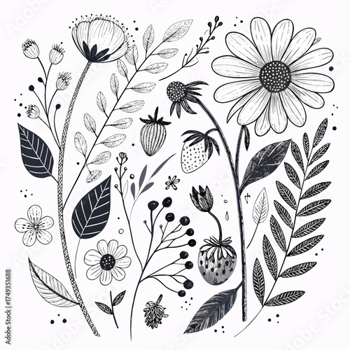 Midnight Bloom Floral Art, Bold Botanical Vector Design, Contemporary Garden Illustration