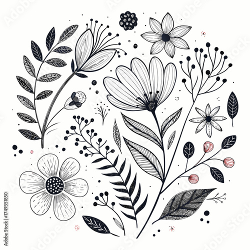 Midnight Bloom Floral Art, Bold Botanical Vector Design, Contemporary Garden Illustration