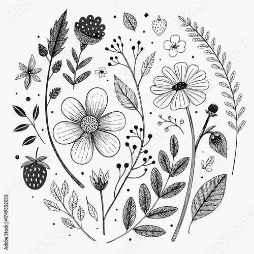 Midnight Bloom Floral Art, Bold Botanical Vector Design, Contemporary Garden Illustration