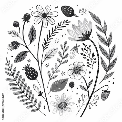 Midnight Bloom Floral Art, Bold Botanical Vector Design, Contemporary Garden Illustration