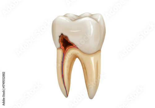 Tooth decay isolated on transparent background, dental caries affecting tooth structure and causing cavity formation