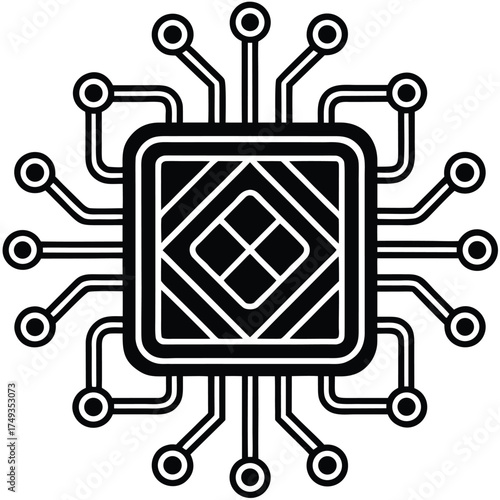 quantum computing chip icon  outline vector .eps