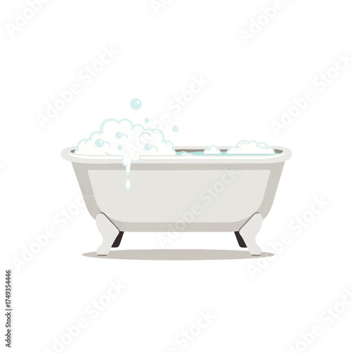A classic white bathtub overflowing with bubbly, foamy, sudsy water.