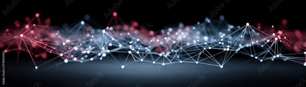 Obraz premium Vibrant abstract digital network visualization with interconnected glowing nodes and dynamic motion representing technology and data flow