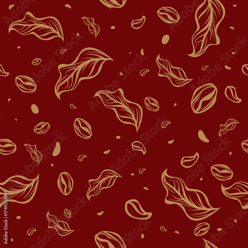 Hand drawn coffee bean drawing seamless pattern
