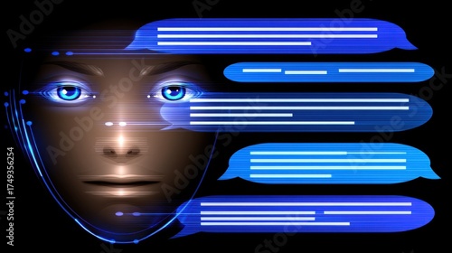 Artificial intelligence communication digital realm visual art futuristic environment close-up view human-computer interaction