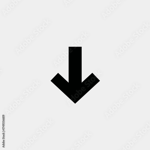 Simple black and white vector down arrow with smooth geometric form and minimalist modern design