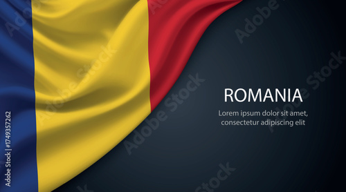 Romania national flag with smooth fabric texture background