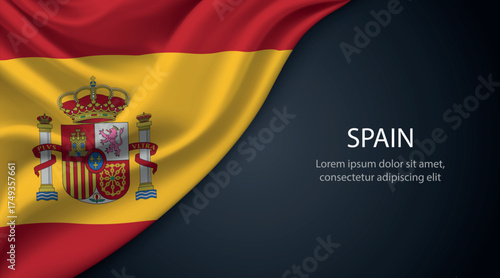 Spain national flag with smooth fabric texture background