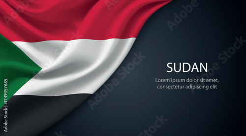 Sudan national flag with smooth fabric texture background