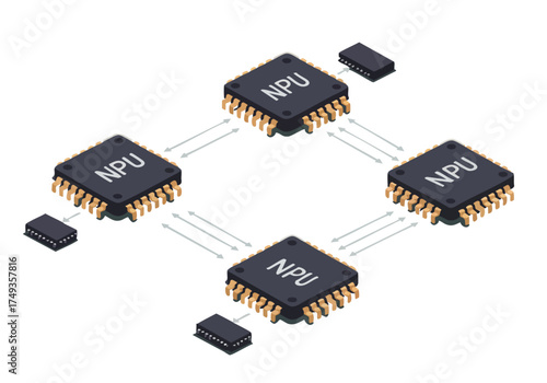 stylized illustration depicts a 'Smart Process' utilizing interconnected NPU chips showcasing data flow and a modern technological concept