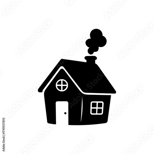 Winter House with Smoke Coming from Chimney Silhouette Vector Art