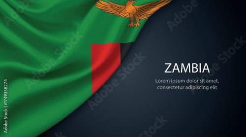 Zambia national flag with smooth fabric texture background