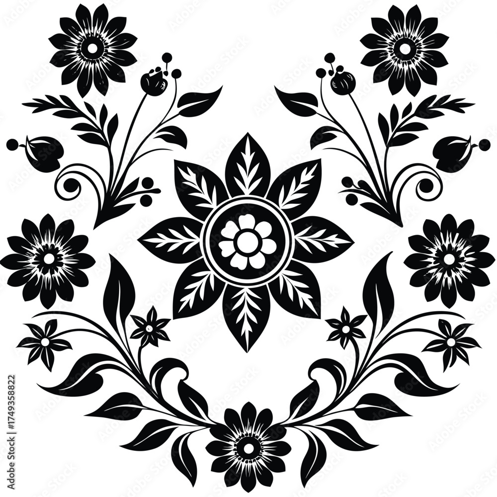 Fototapeta premium black floral decorative ornaments set.eps