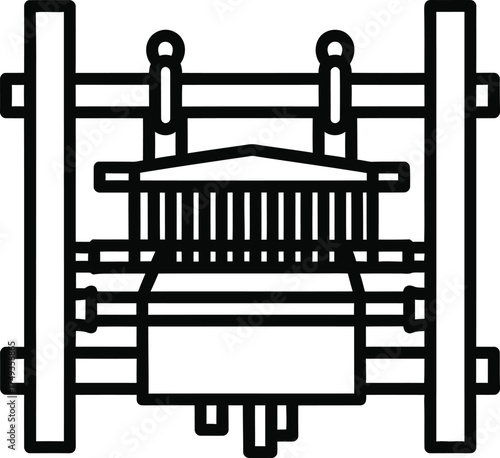 Simple outline illustration of a traditional textile loom machine for weaving fabric