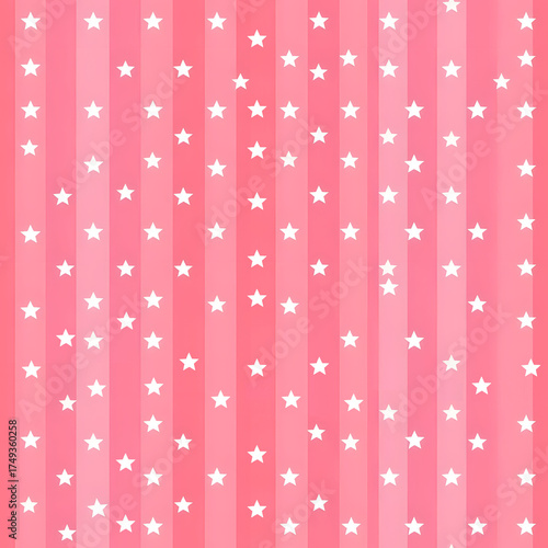 White Stars on Pink Stripes Seamless Repeat