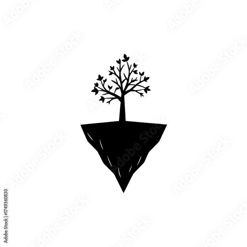 Silhouette tree on floating island