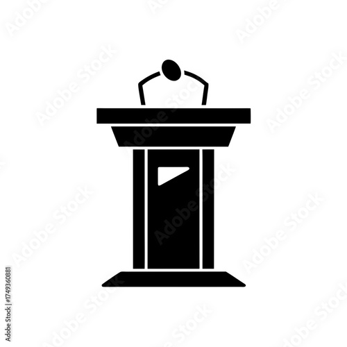 A black podium with microphone icon silhouette