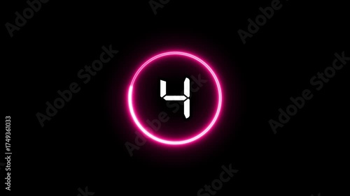 Glowing neon time one to ten. 1 to 10 second. update time, next time with cercle