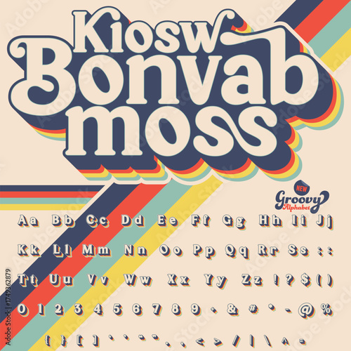 Serif Groovy Retro Vintage Bold Font alphabet vector file