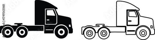 Semi Truck Icons, Tractor Trailer Vector, Freight Truck Duo, Transport Cab Art, Logistics Vehicle Set, Black White Trucks, Side View Tractors, Minimal Truck Design, Commercial Truck Pair