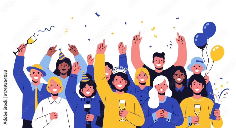 Fototapeta premium Diverse group of people celebrating with confetti and sparklers at a lively party event
