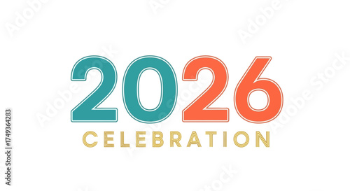 Isolated 2026 typographic logo with colorful party confetti. Modern vector design for New Year's Eve celebration banner