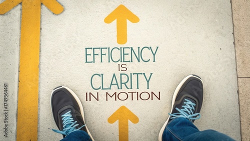 Footsteps on Path with Inspirational Quote about Efficiency and Clarity