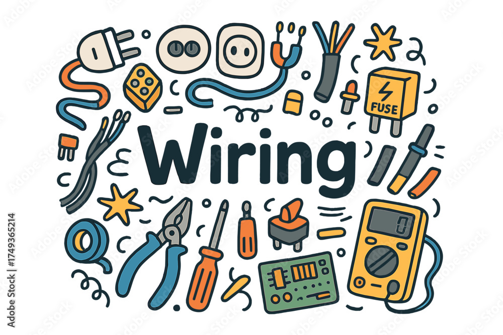 Fototapeta premium Colorful Wiring Illustration. Wiring. Hand-drawn doodle illustration of Wiring. cables, connectors, plugs,